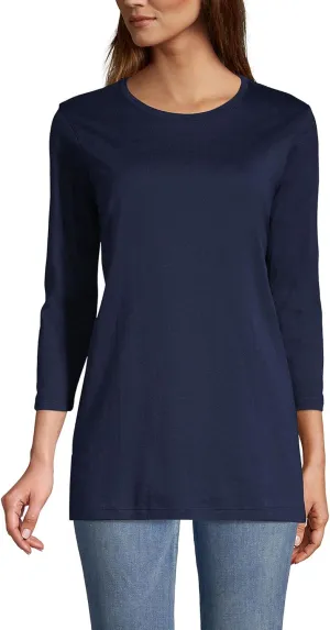 Lands' End Women's 3/4 Sleeve Supima Cotton Crewneck Tunic