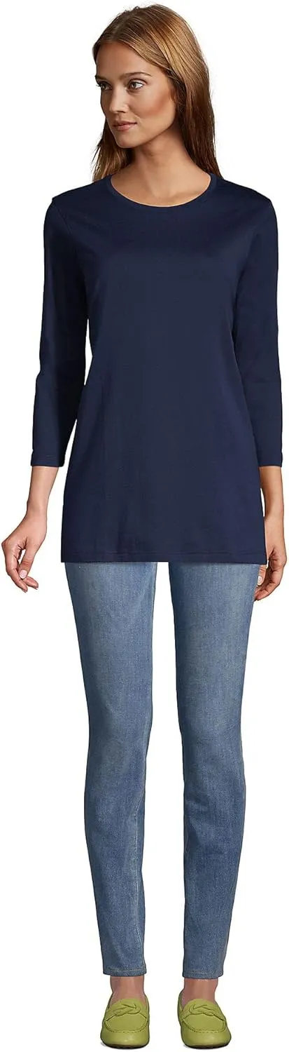 Lands' End Women's 3/4 Sleeve Supima Cotton Crewneck Tunic