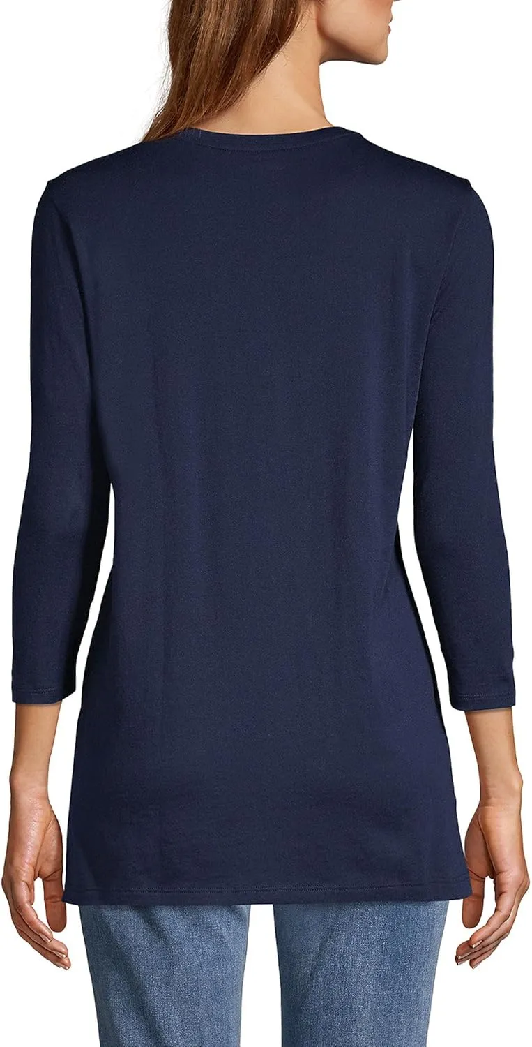 Lands' End Women's 3/4 Sleeve Supima Cotton Crewneck Tunic