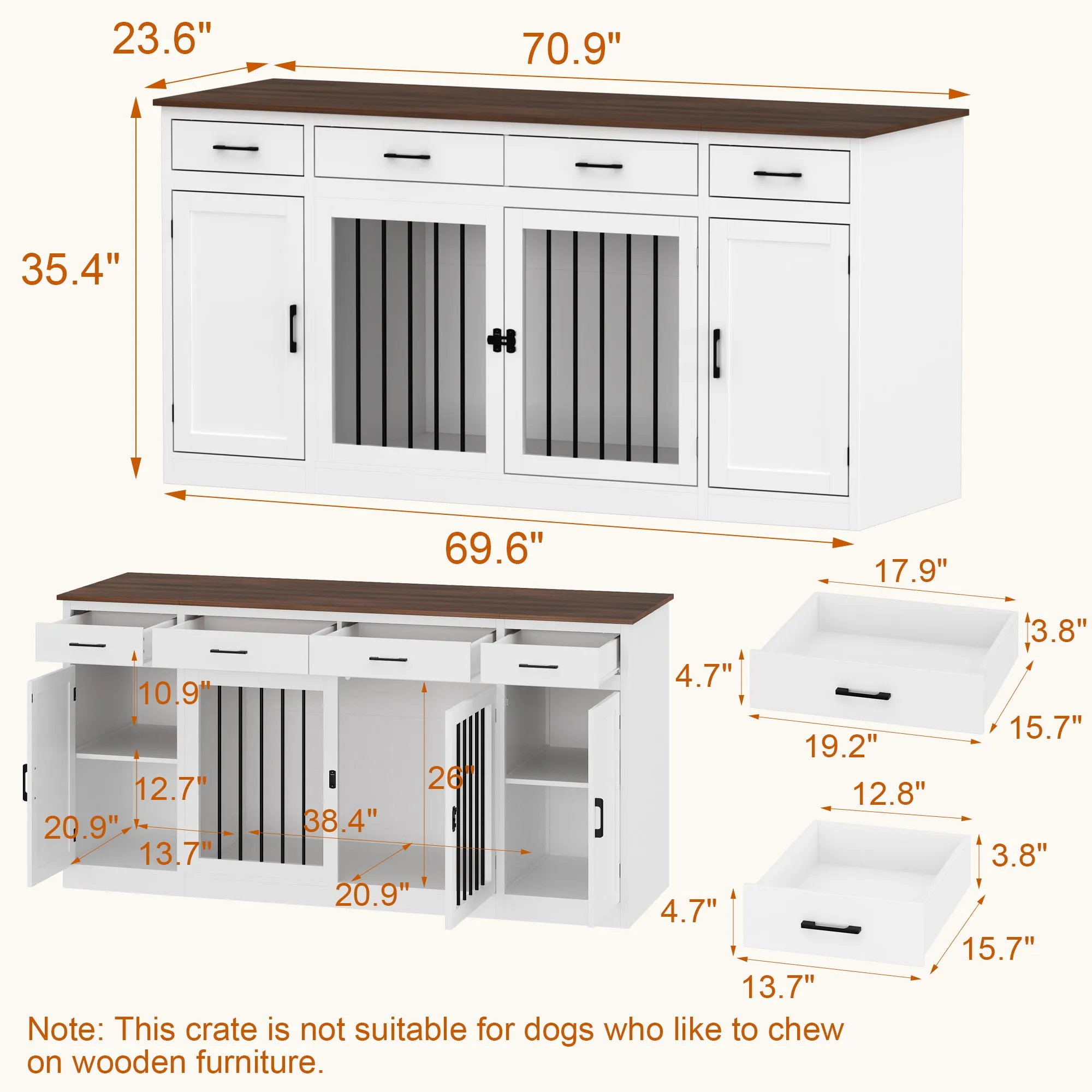 Large Dog Crate with 4 Drawers and 3 Doors