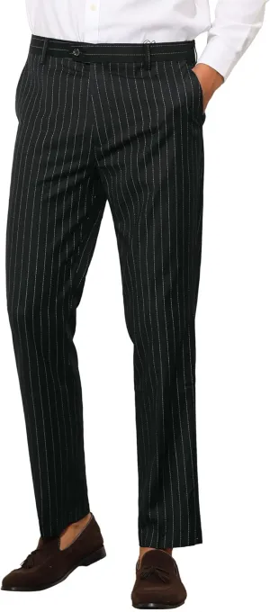 Lars Amadeus Formal Striped Dress Pants for Men's Slim Fit Flat Front Office Business Trousers Black 36