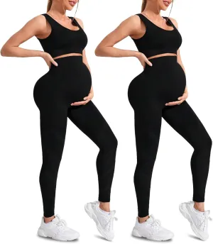 Lasora Maternity Leggings, Lasora Pregnancy Leggings for Women, Workout Maternity Pants, Yoga Pants Women, 2 Pack