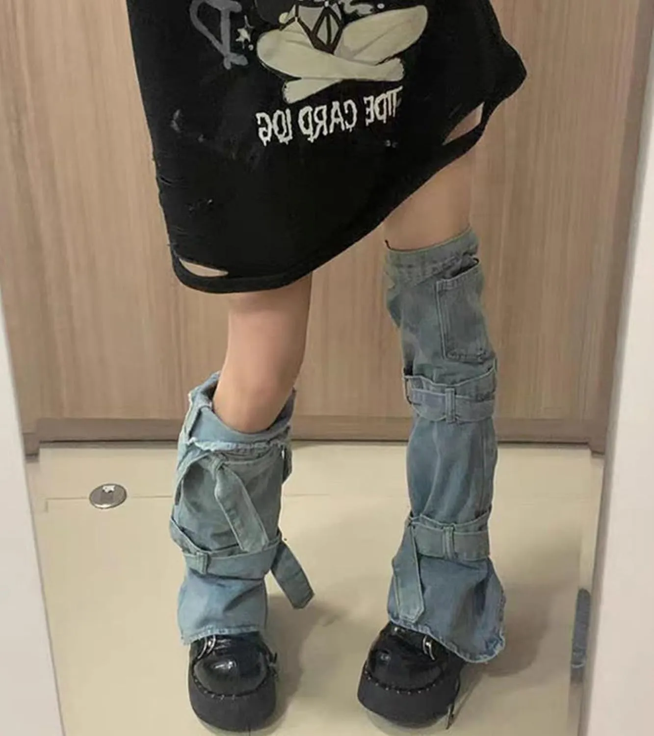 Leg Warmers for Women&Girls Y2K Kawaii Cool Goth Flared Leg Warmers Gyaru Punk Long Leg Baggy Grunge Socks Denim