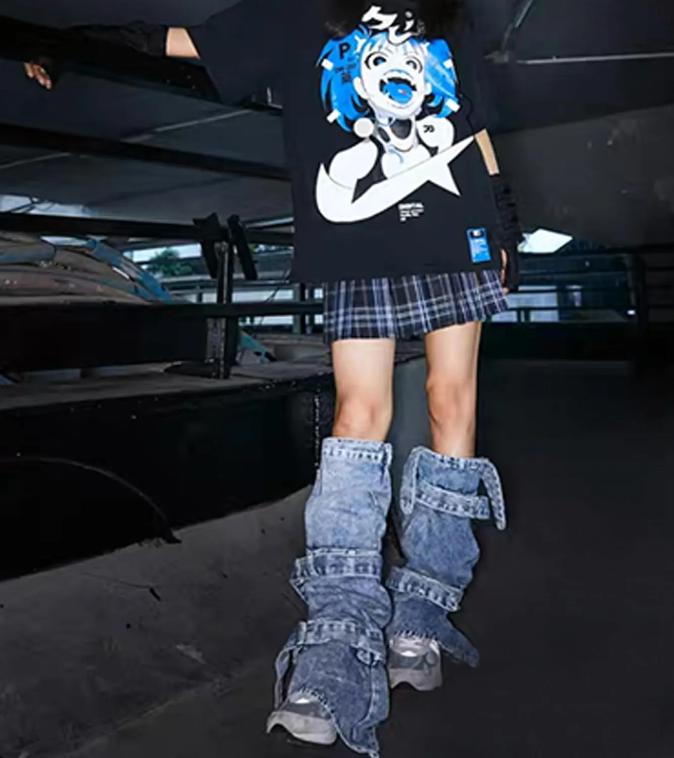 Leg Warmers for Women&Girls Y2K Kawaii Cool Goth Flared Leg Warmers Gyaru Punk Long Leg Baggy Grunge Socks Denim