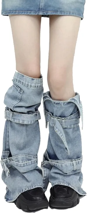 Leg Warmers for Women&Girls Y2K Kawaii Cool Goth Flared Leg Warmers Gyaru Punk Long Leg Baggy Grunge Socks Denim
