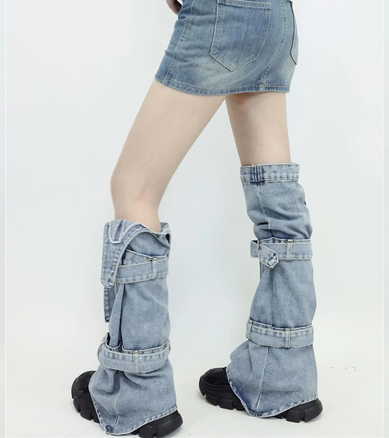 Leg Warmers for Women&Girls Y2K Kawaii Cool Goth Flared Leg Warmers Gyaru Punk Long Leg Baggy Grunge Socks Denim