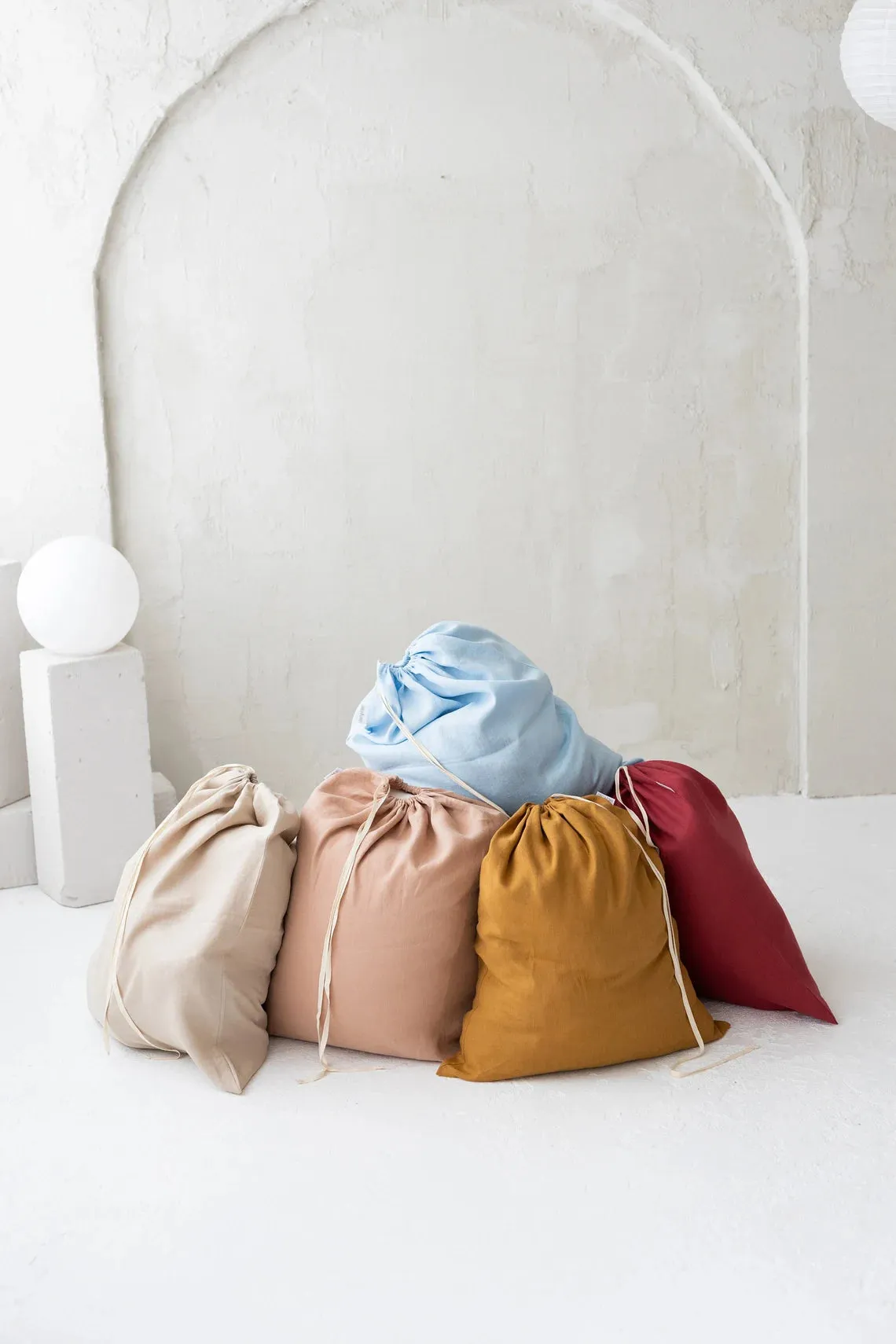 Linen Laundry Bag In Sky Blue