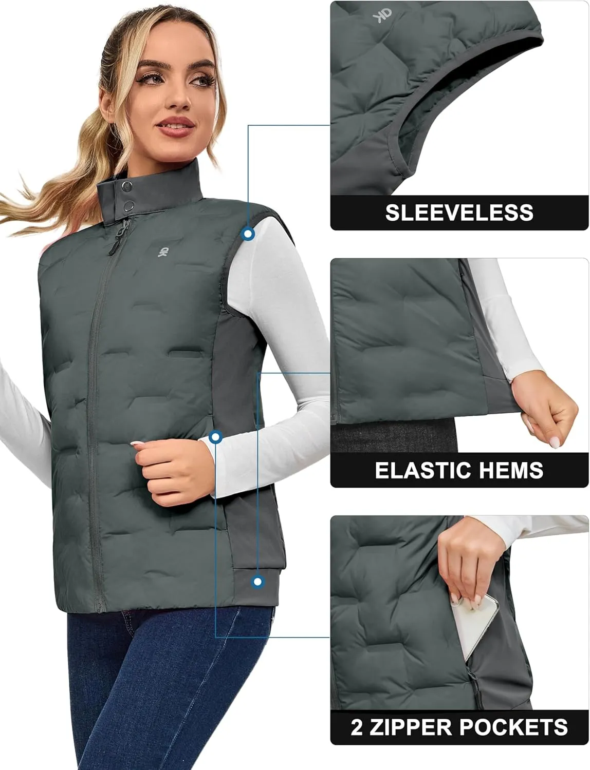 Little Donkey Andy Women's Puffer Vest Lightweight Sleeveless Golf Padded Jacket