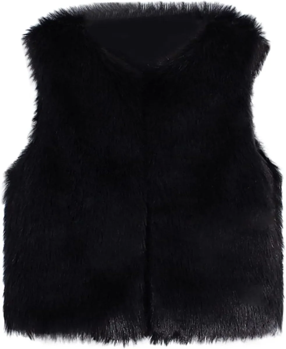 Little Girls Solid Faux-Fur Villus Fleece Vest Jacket Winter Stylish Thick Warm Waistcoat 1-6 Years