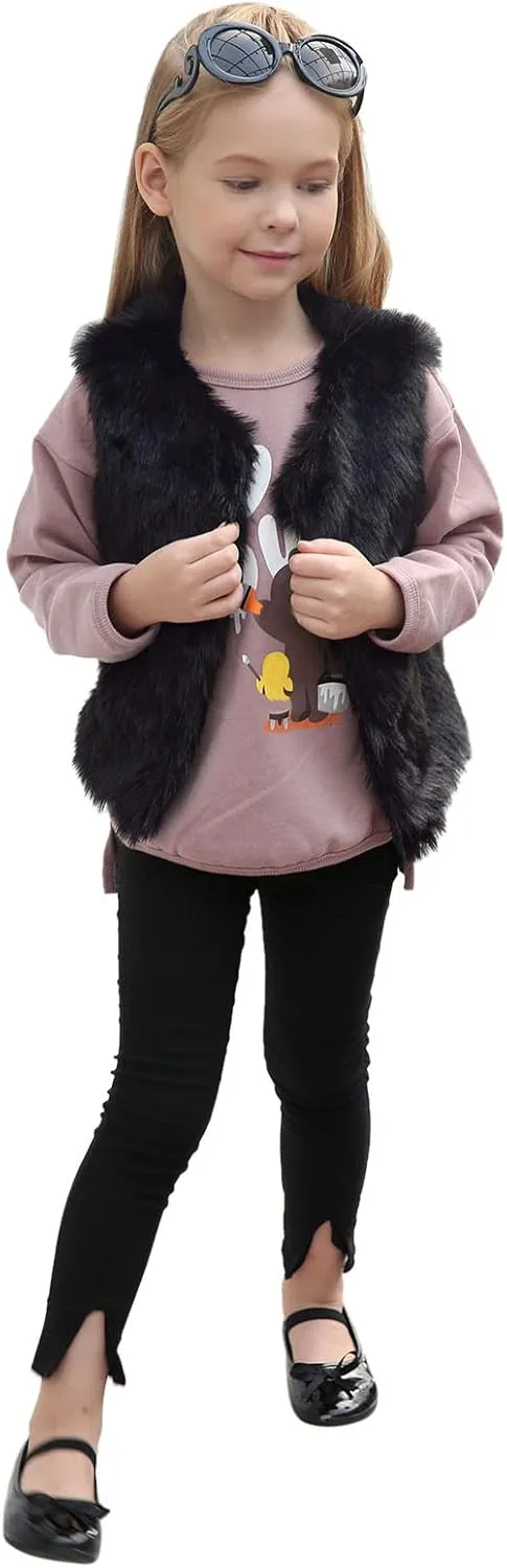Little Girls Solid Faux-Fur Villus Fleece Vest Jacket Winter Stylish Thick Warm Waistcoat 1-6 Years