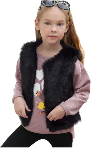 Little Girls Solid Faux-Fur Villus Fleece Vest Jacket Winter Stylish Thick Warm Waistcoat 1-6 Years