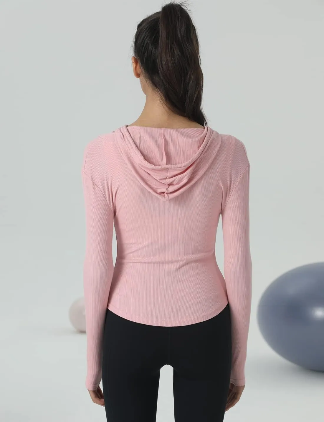 Locachy Womens Slim Fit Full Zip Hoodie Athletic Jacket Yoga Workout Running Jackets with Thumb Holes