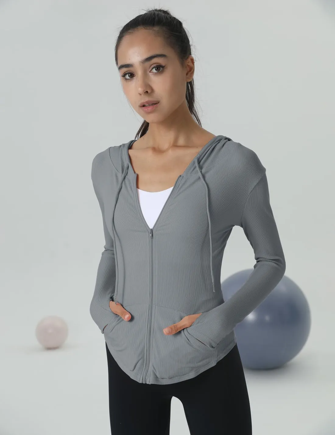 Locachy Womens Slim Fit Full Zip Hoodie Athletic Jacket Yoga Workout Running Jackets with Thumb Holes