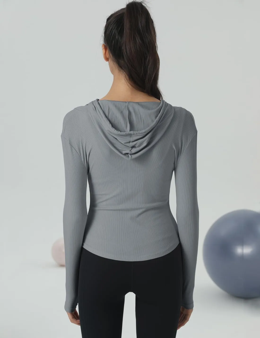 Locachy Womens Slim Fit Full Zip Hoodie Athletic Jacket Yoga Workout Running Jackets with Thumb Holes