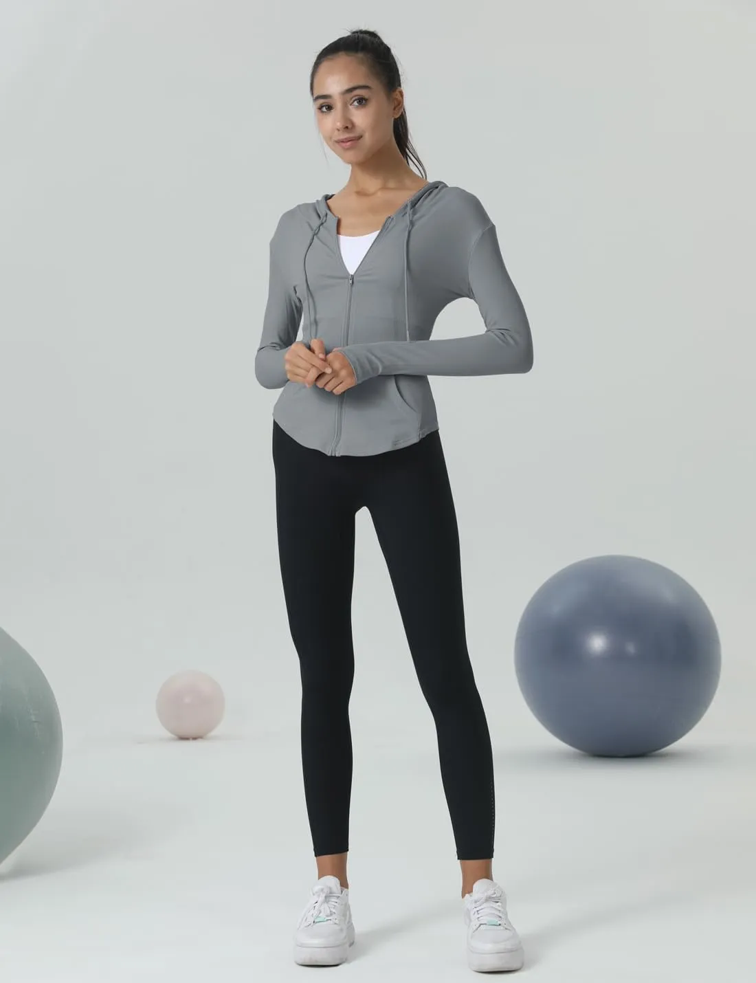Locachy Womens Slim Fit Full Zip Hoodie Athletic Jacket Yoga Workout Running Jackets with Thumb Holes