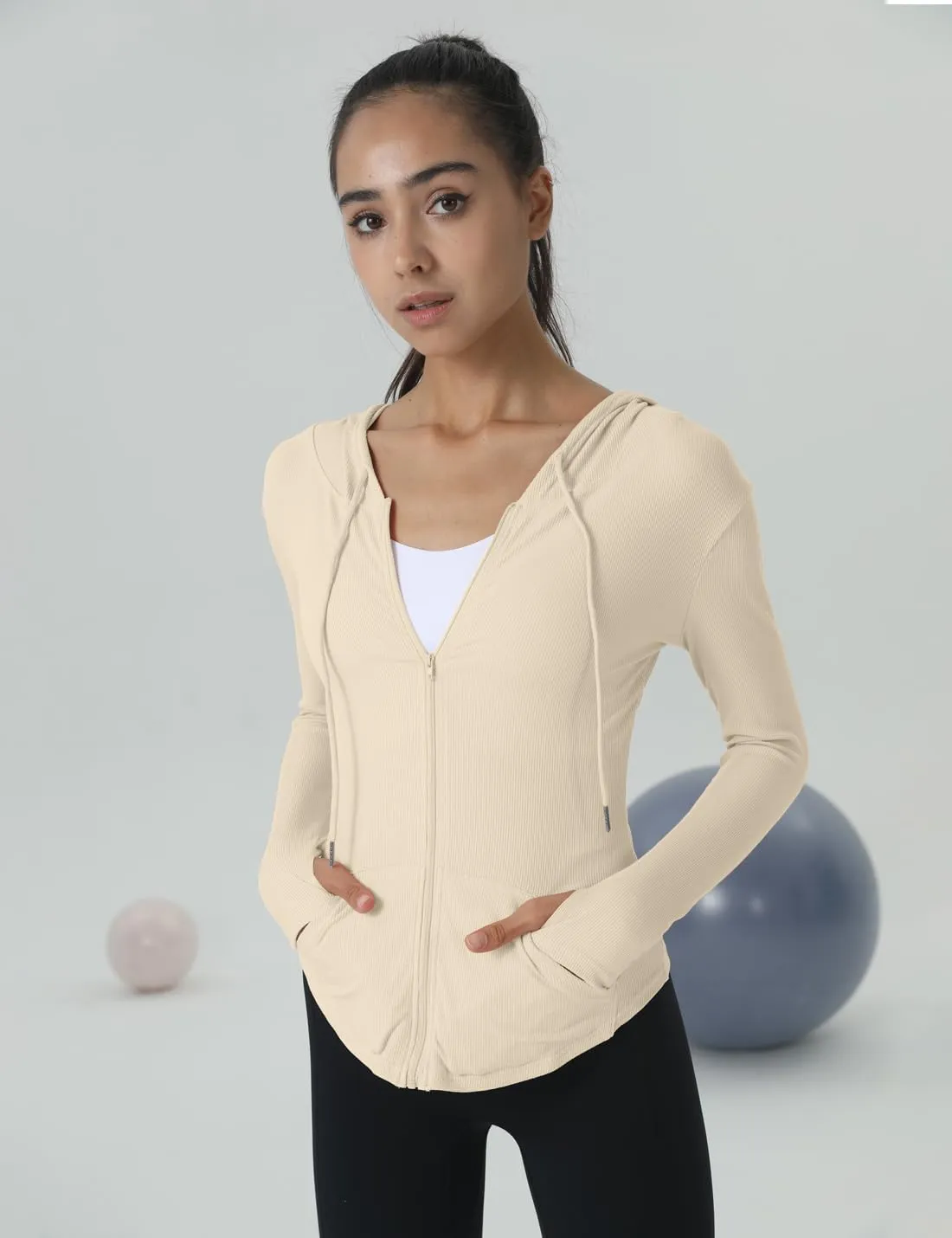 Locachy Womens Slim Fit Full Zip Hoodie Athletic Jacket Yoga Workout Running Jackets with Thumb Holes