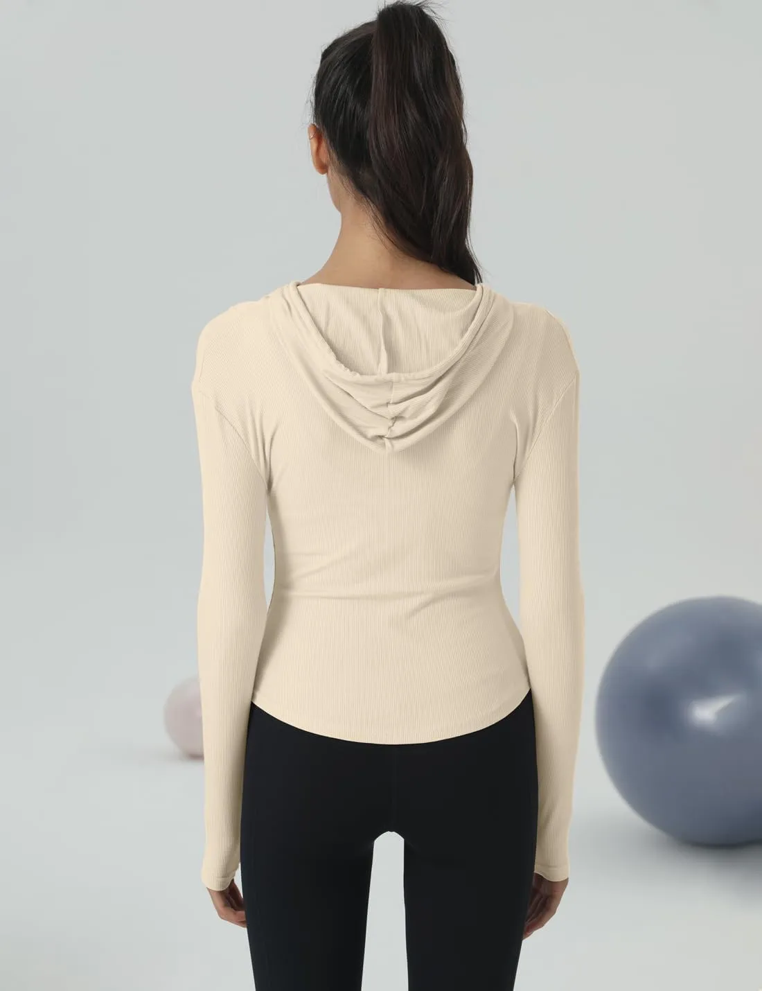 Locachy Womens Slim Fit Full Zip Hoodie Athletic Jacket Yoga Workout Running Jackets with Thumb Holes