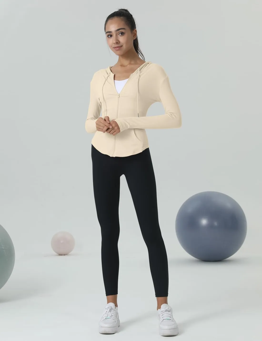 Locachy Womens Slim Fit Full Zip Hoodie Athletic Jacket Yoga Workout Running Jackets with Thumb Holes