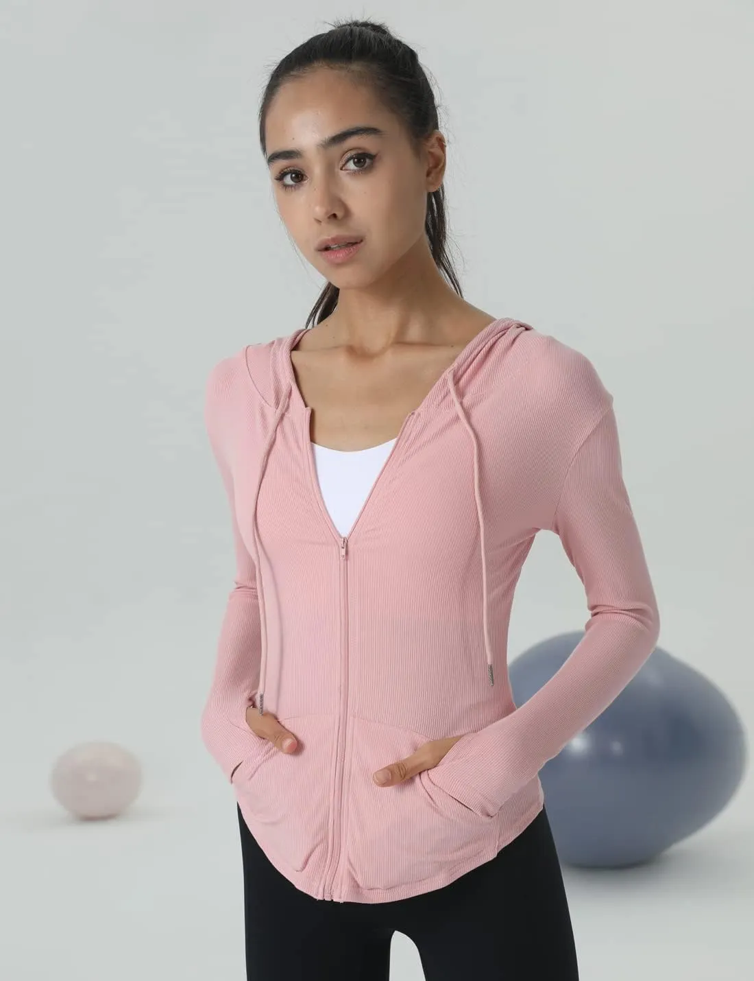 Locachy Womens Slim Fit Full Zip Hoodie Athletic Jacket Yoga Workout Running Jackets with Thumb Holes