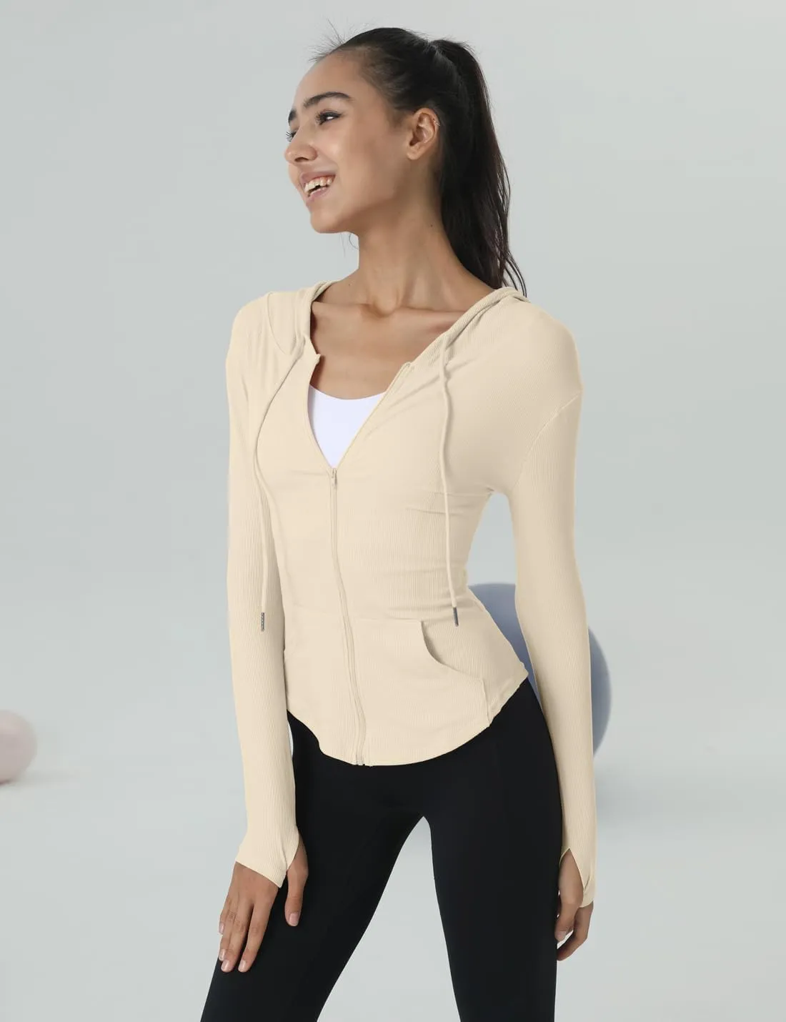 Locachy Womens Slim Fit Full Zip Hoodie Athletic Jacket Yoga Workout Running Jackets with Thumb Holes