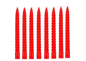 LUCES Paraffin Wax Red Spiral Candles Stick Taper Smokeless Dripless Scented Twisted for Party Home Dinner Table Decor Set of 8 Burn Time 8 Hour