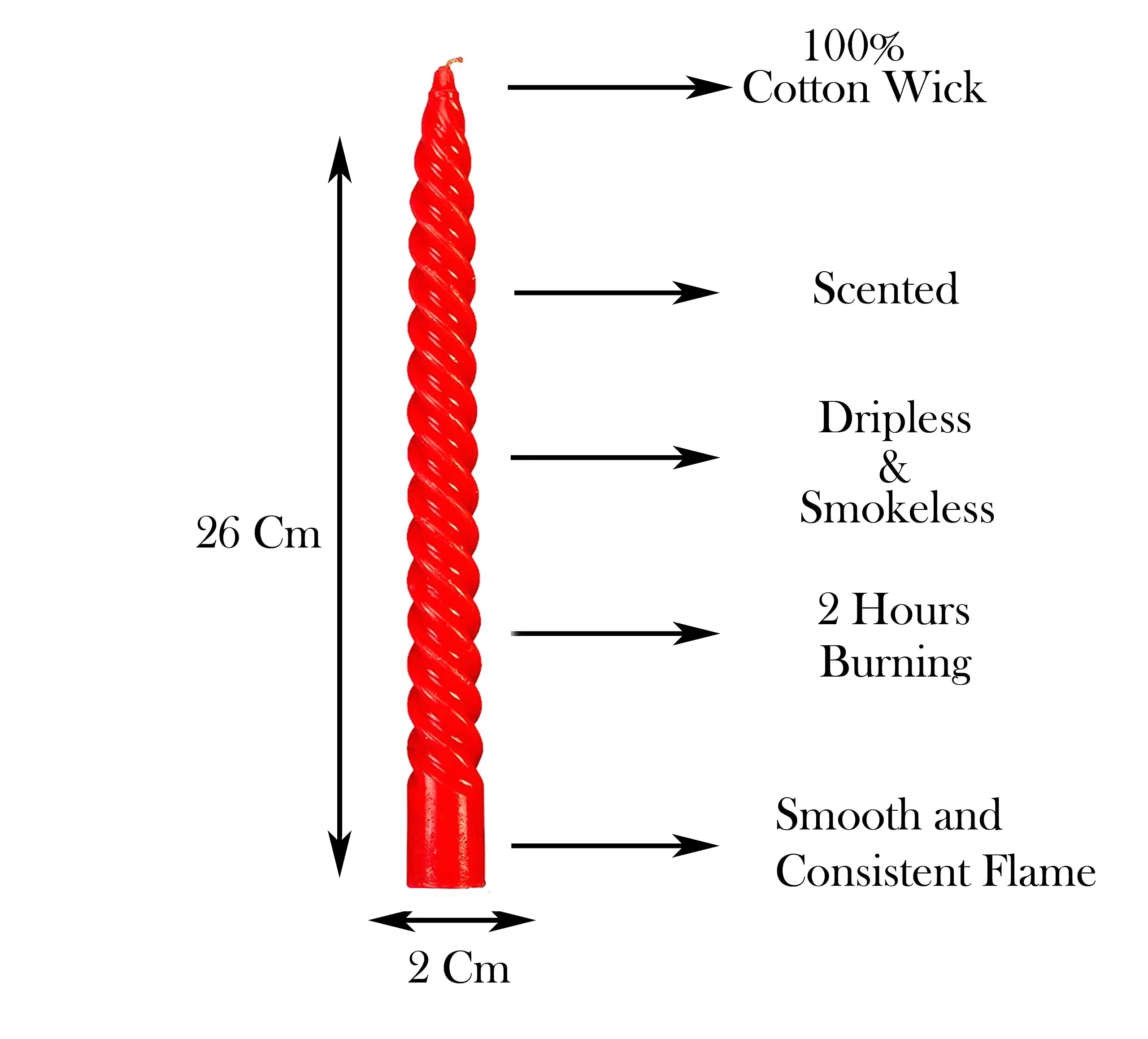 LUCES Paraffin Wax Red Spiral Candles Stick Taper Smokeless Dripless Scented Twisted for Party Home Dinner Table Decor Set of 8 Burn Time 8 Hour