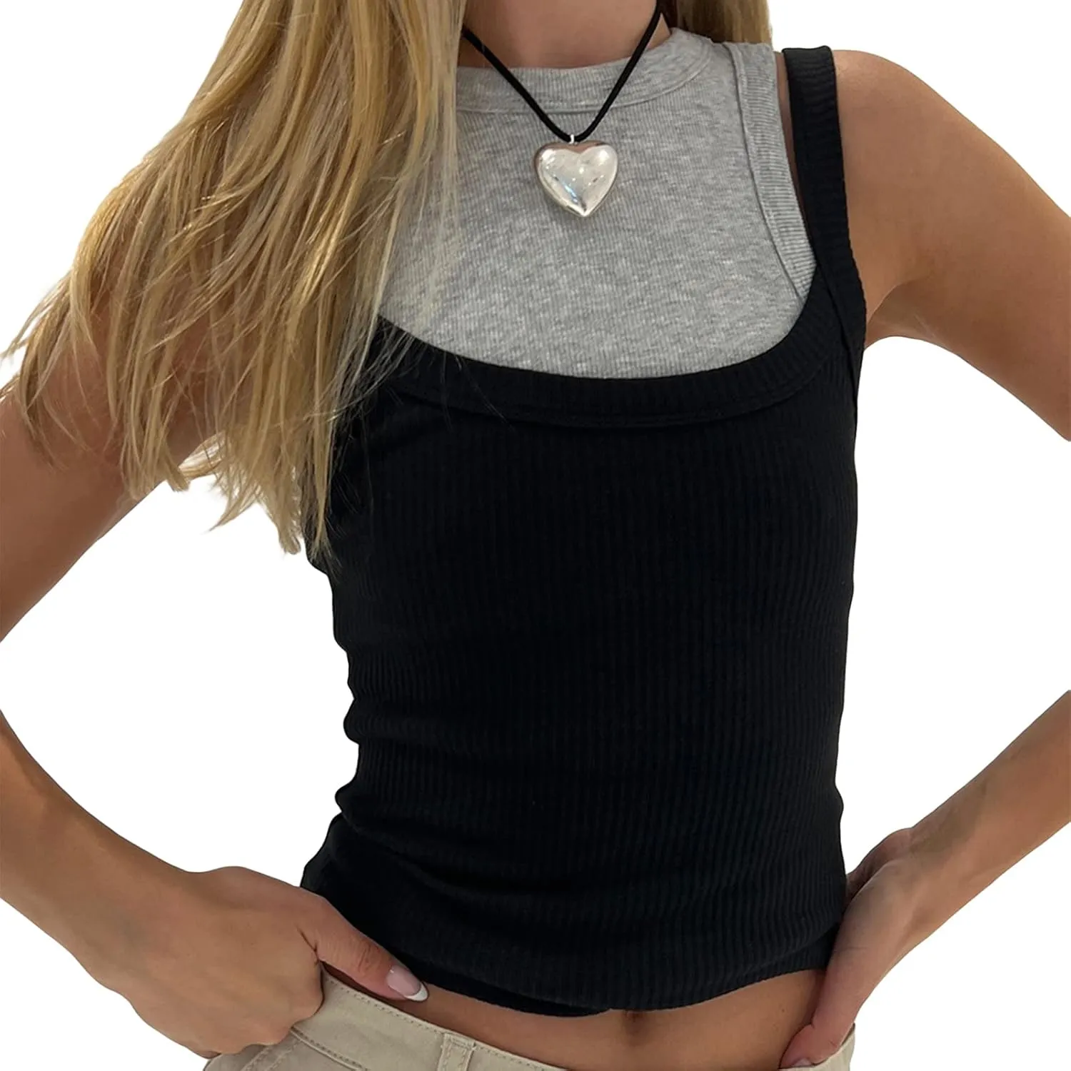 luethbiezx Women's Summer Tank Tops Sleeveless Solid Spaghetti Strap Camisole Halter Tops Casual Henley Shirts 2024
