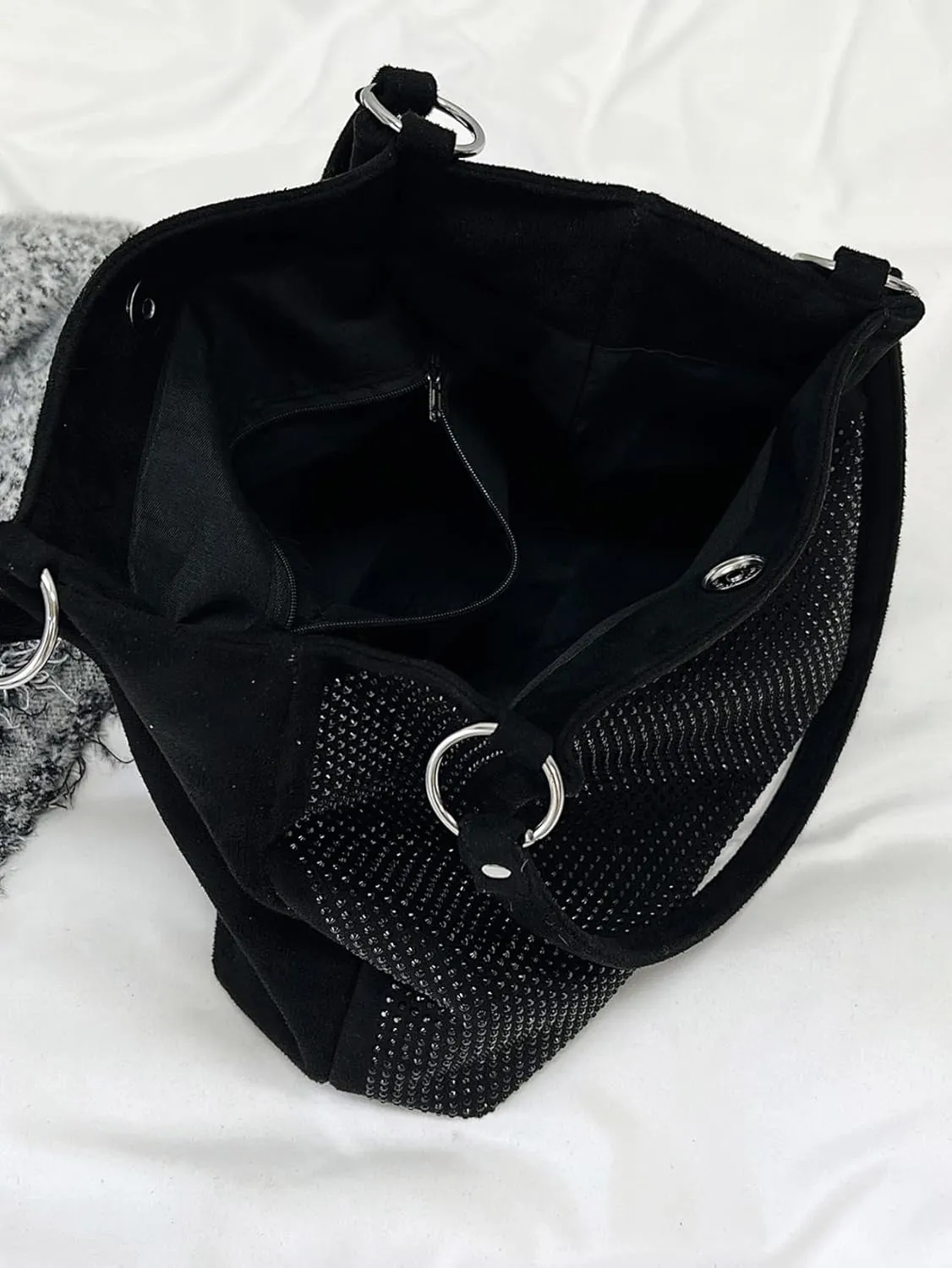 Luxury Shining Diamond Rhinestone Top handle Tote Bag for Women Stylish Hobo Shoulder bag Deerskin Velvet Handbag for Ladies