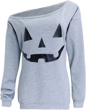 lymanchi Women Slouchy Shirts Halloween Pumpkin Long Sleeve Sweatshirts Pullover