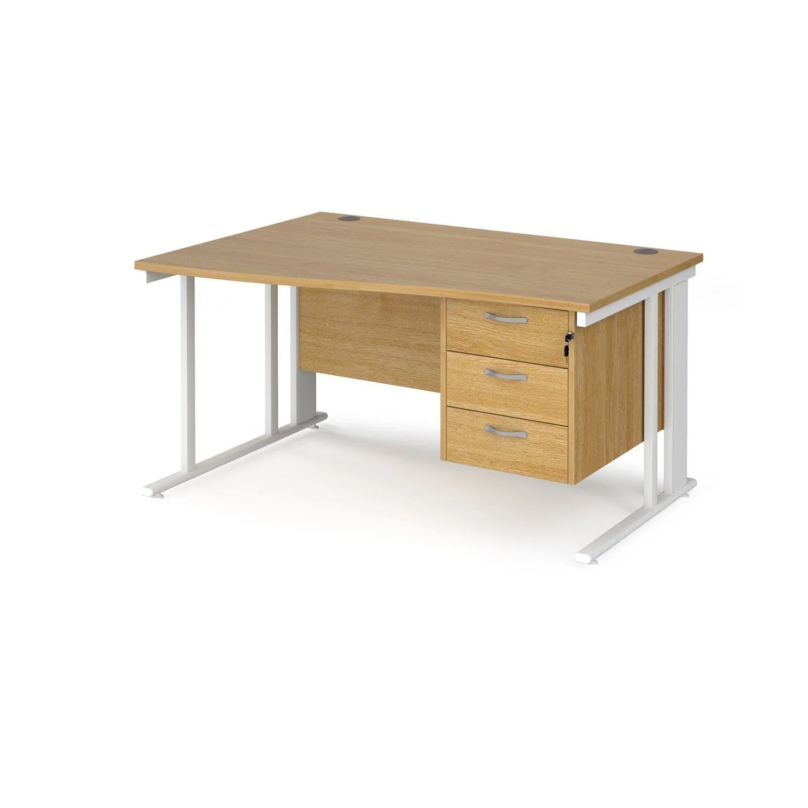 Maestro 25 cable managed left hand wave desk with 3 drawer pedestal