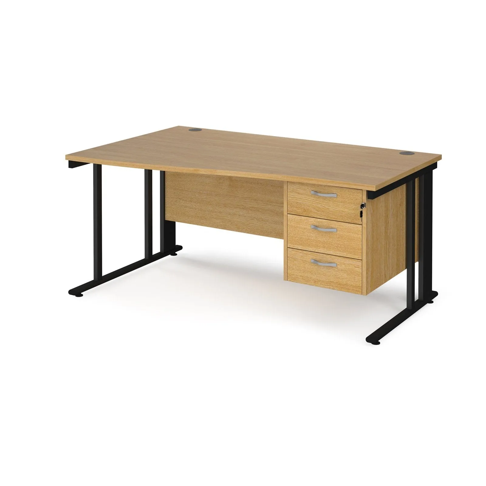 Maestro 25 cable managed left hand wave desk with 3 drawer pedestal