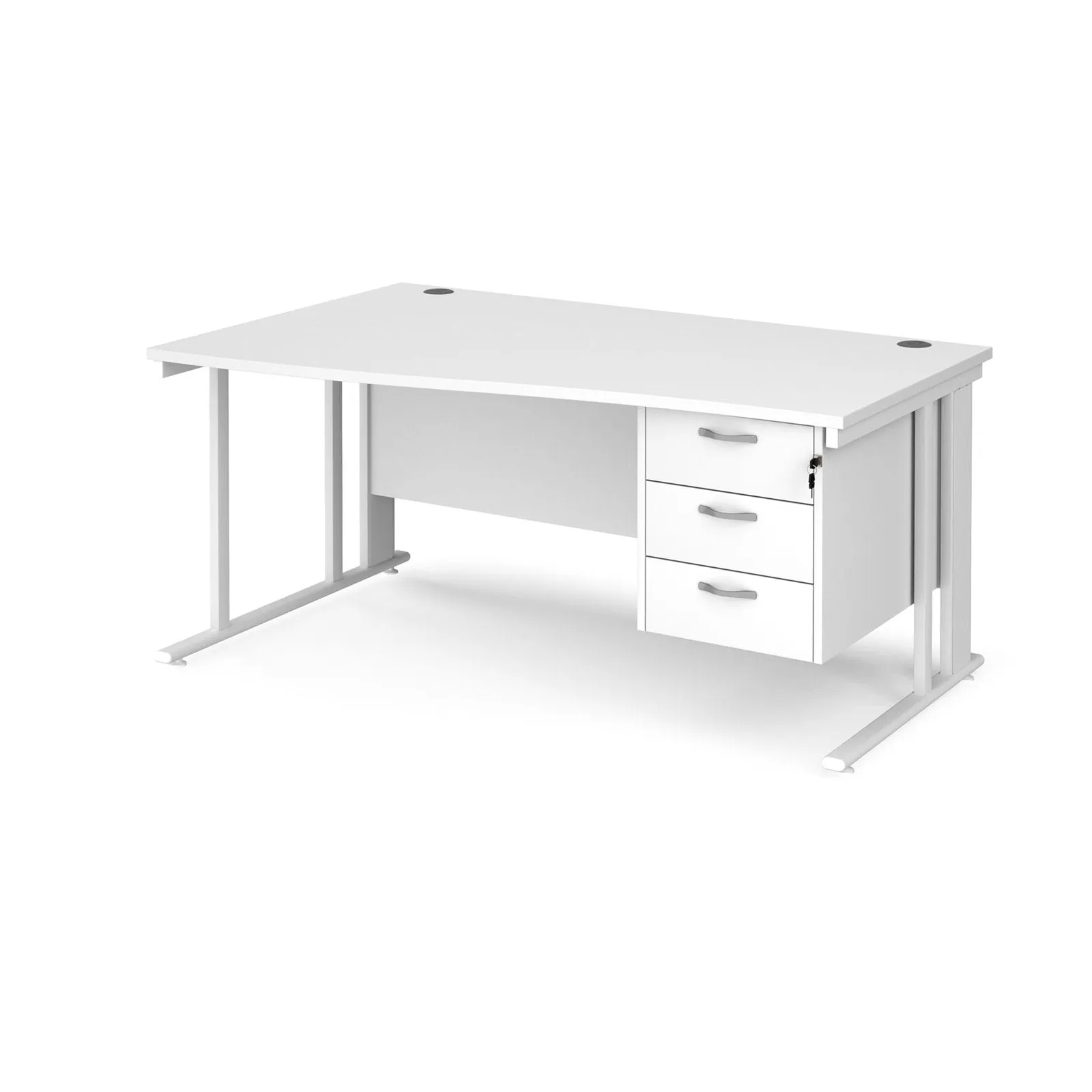 Maestro 25 cable managed left hand wave desk with 3 drawer pedestal