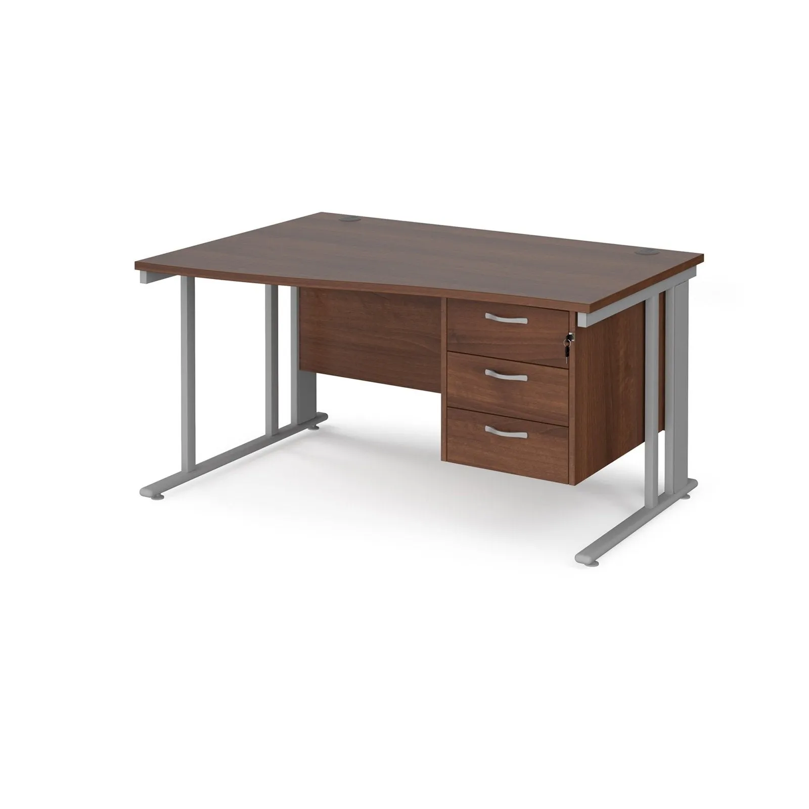 Maestro 25 cable managed left hand wave desk with 3 drawer pedestal