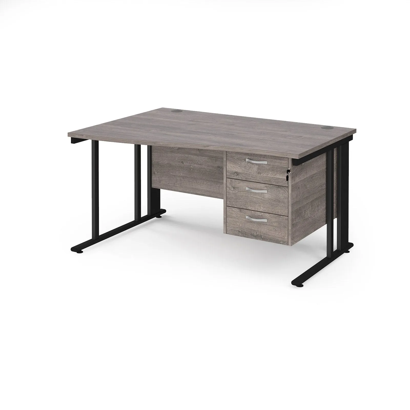 Maestro 25 cable managed left hand wave desk with 3 drawer pedestal