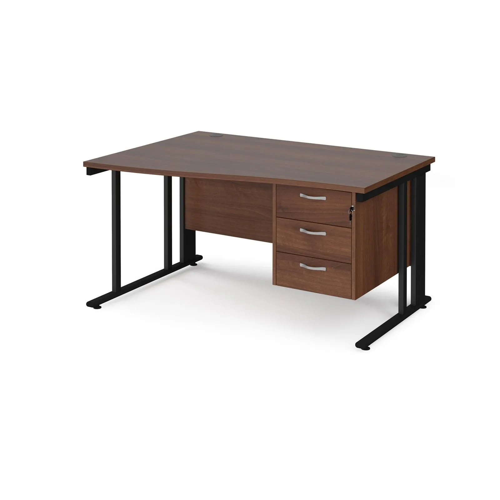 Maestro 25 cable managed left hand wave desk with 3 drawer pedestal