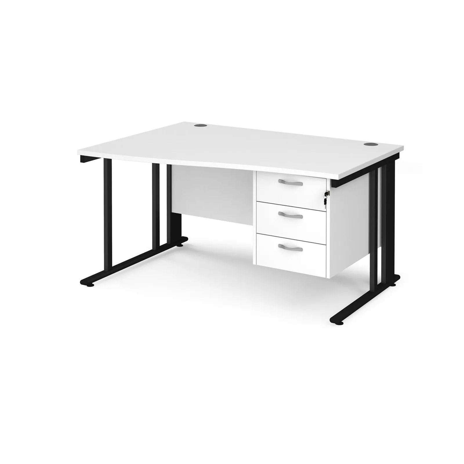 Maestro 25 cable managed left hand wave desk with 3 drawer pedestal