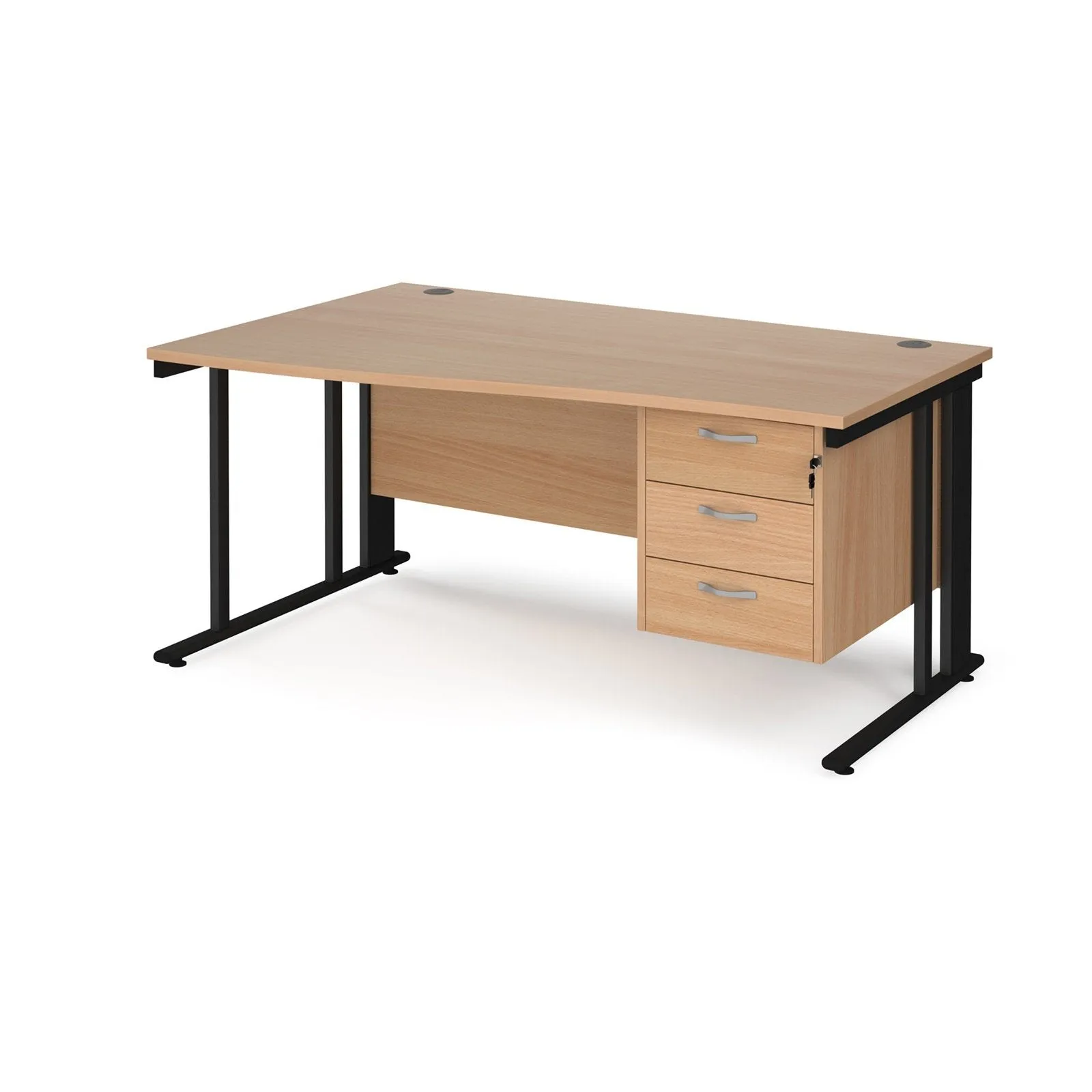 Maestro 25 cable managed left hand wave desk with 3 drawer pedestal