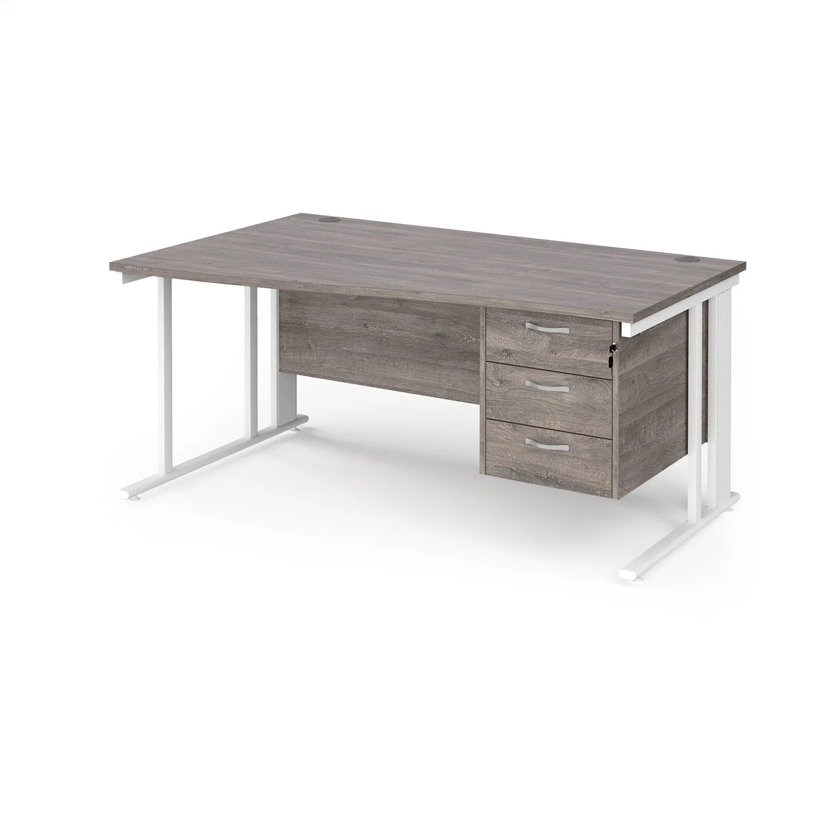 Maestro 25 cable managed left hand wave desk with 3 drawer pedestal