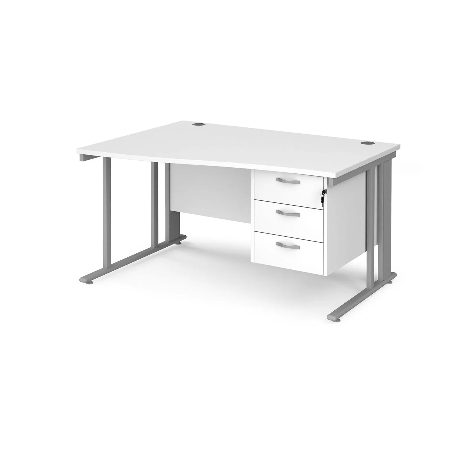 Maestro 25 cable managed left hand wave desk with 3 drawer pedestal