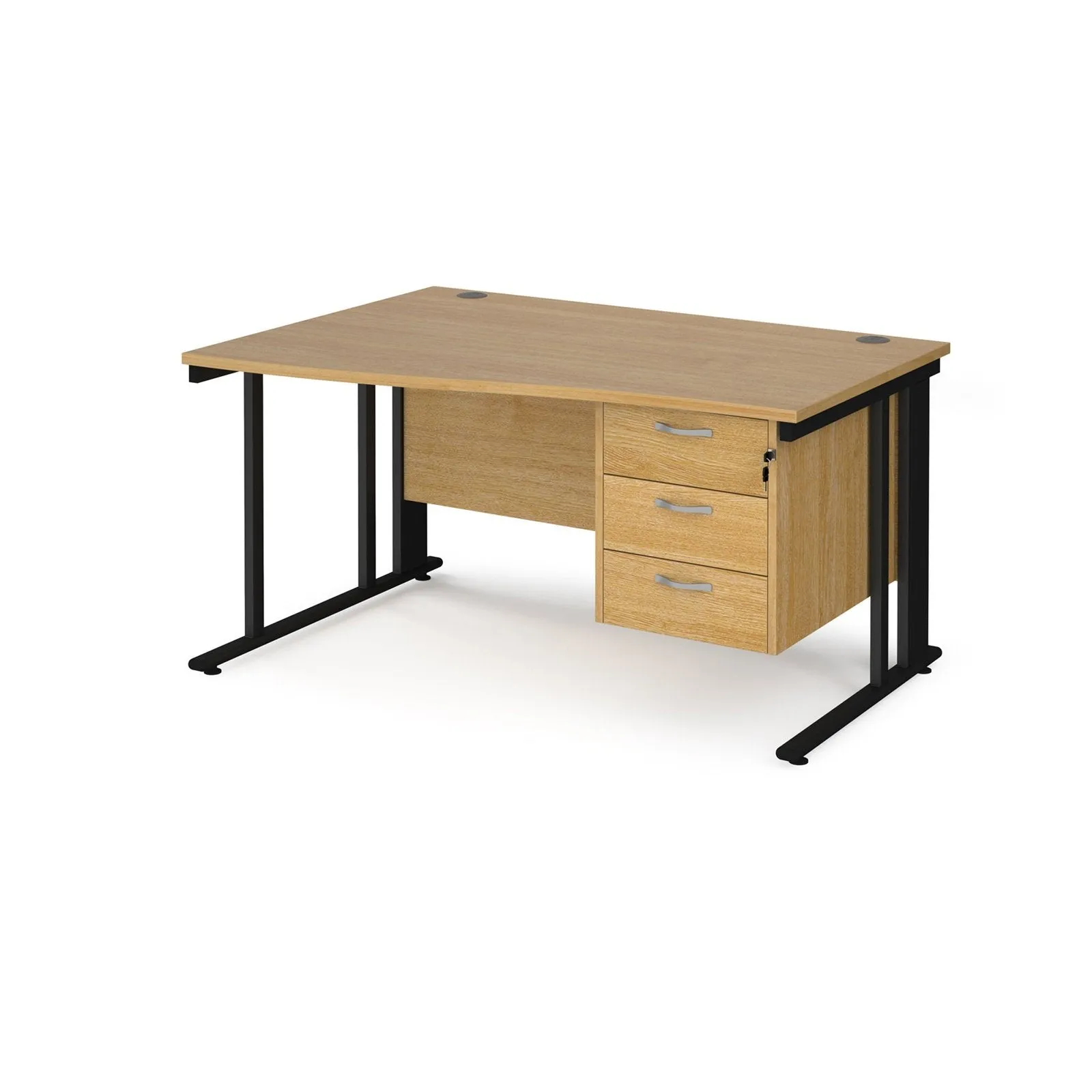 Maestro 25 cable managed left hand wave desk with 3 drawer pedestal