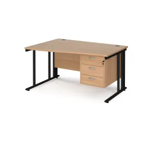 Maestro 25 cable managed left hand wave desk with 3 drawer pedestal