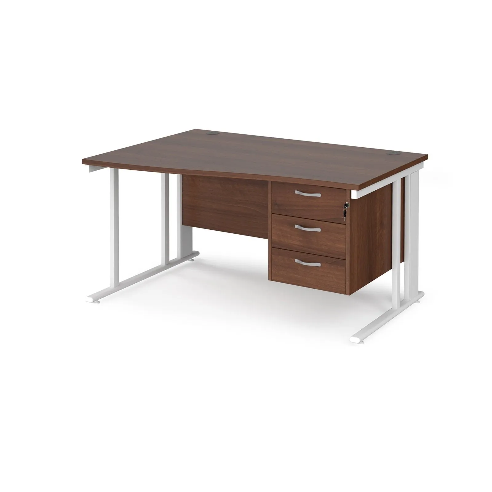 Maestro 25 cable managed left hand wave desk with 3 drawer pedestal