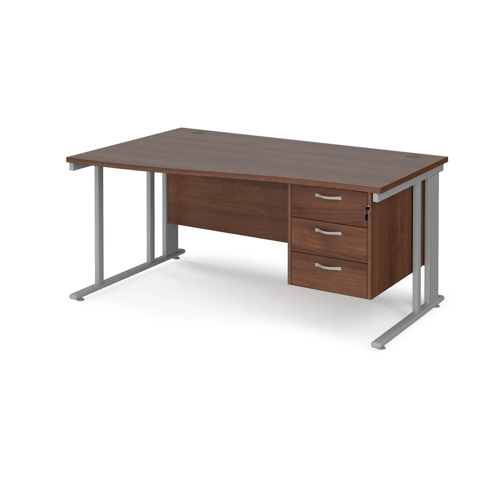 Maestro 25 cable managed left hand wave desk with 3 drawer pedestal