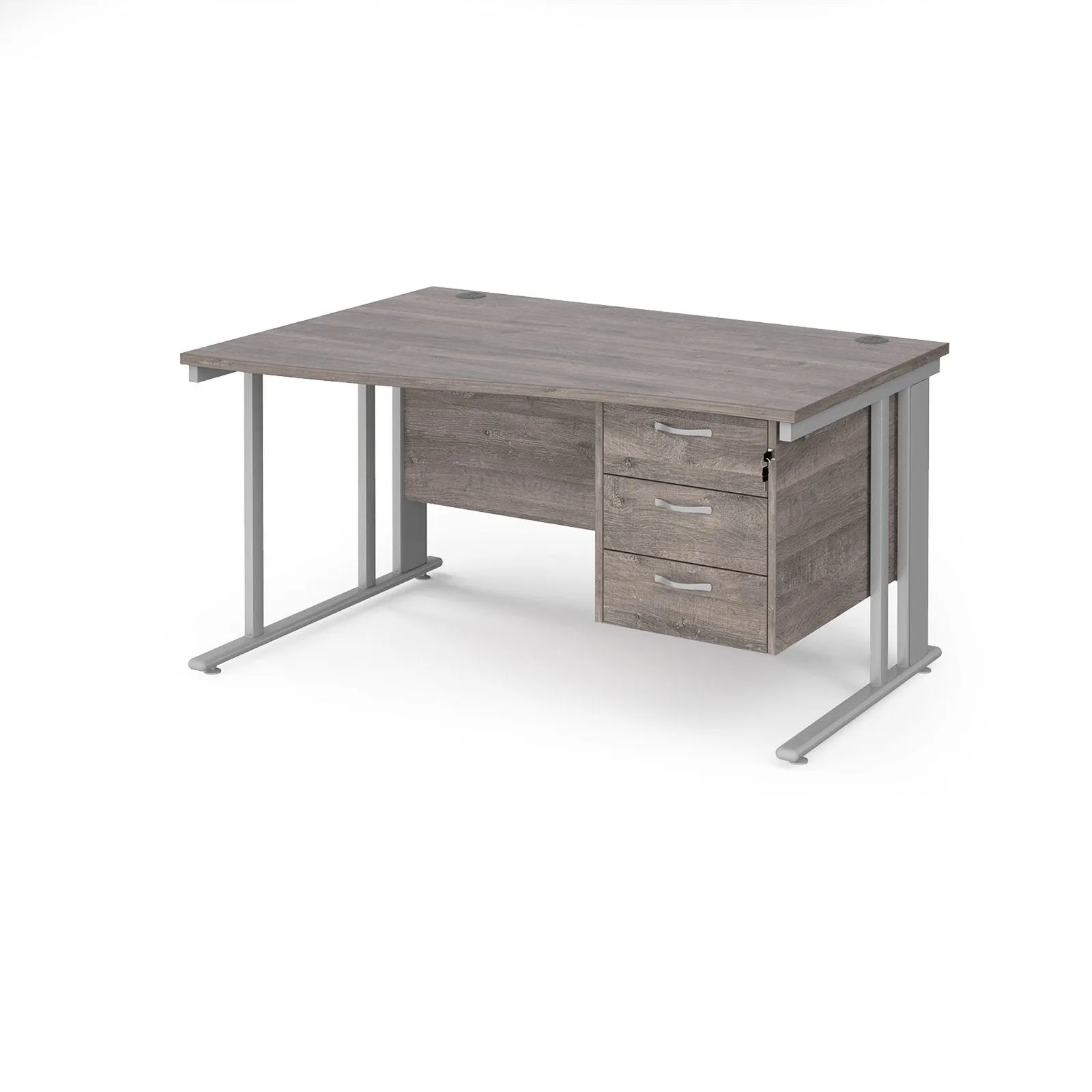 Maestro 25 cable managed left hand wave desk with 3 drawer pedestal