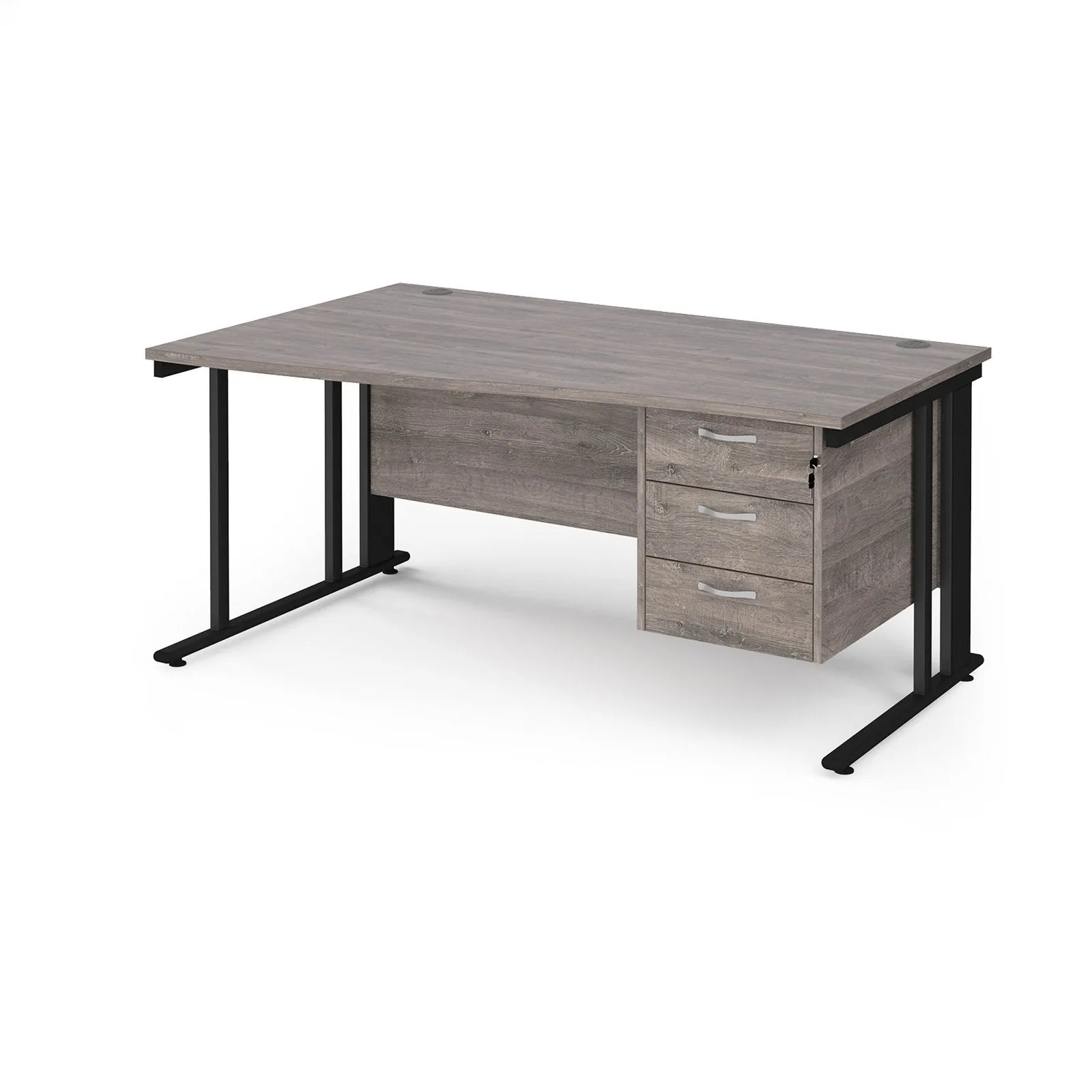 Maestro 25 cable managed left hand wave desk with 3 drawer pedestal