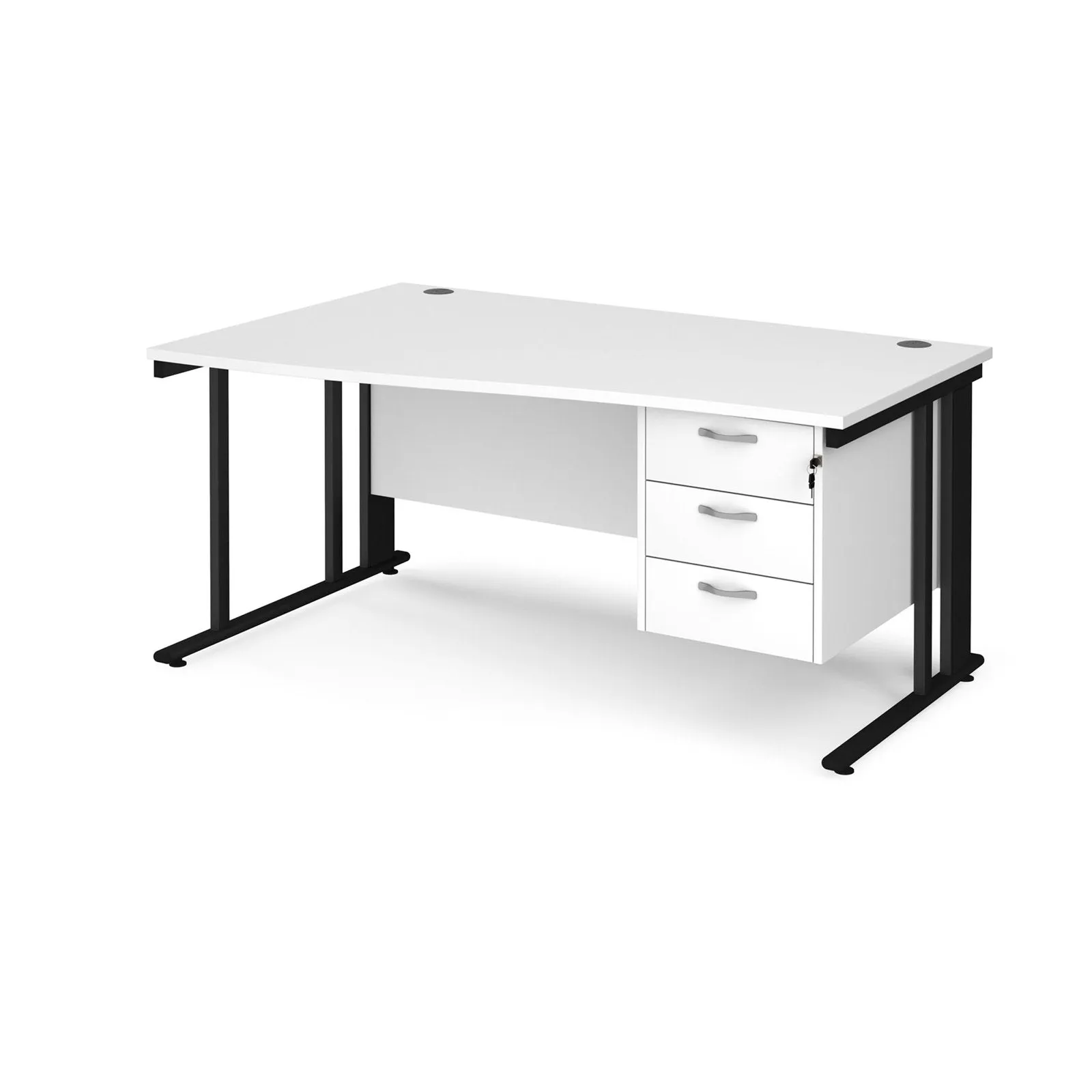 Maestro 25 cable managed left hand wave desk with 3 drawer pedestal