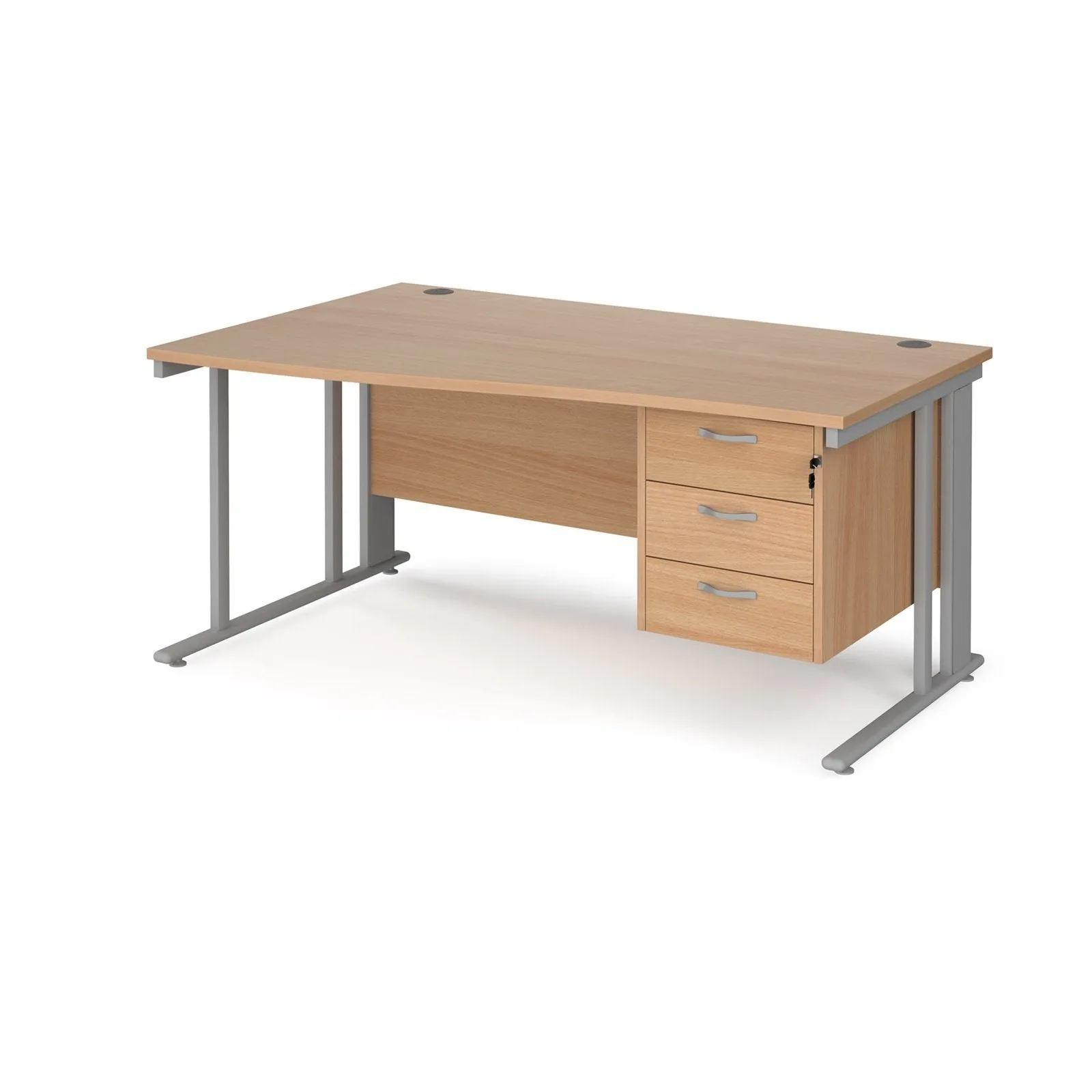 Maestro 25 cable managed left hand wave desk with 3 drawer pedestal