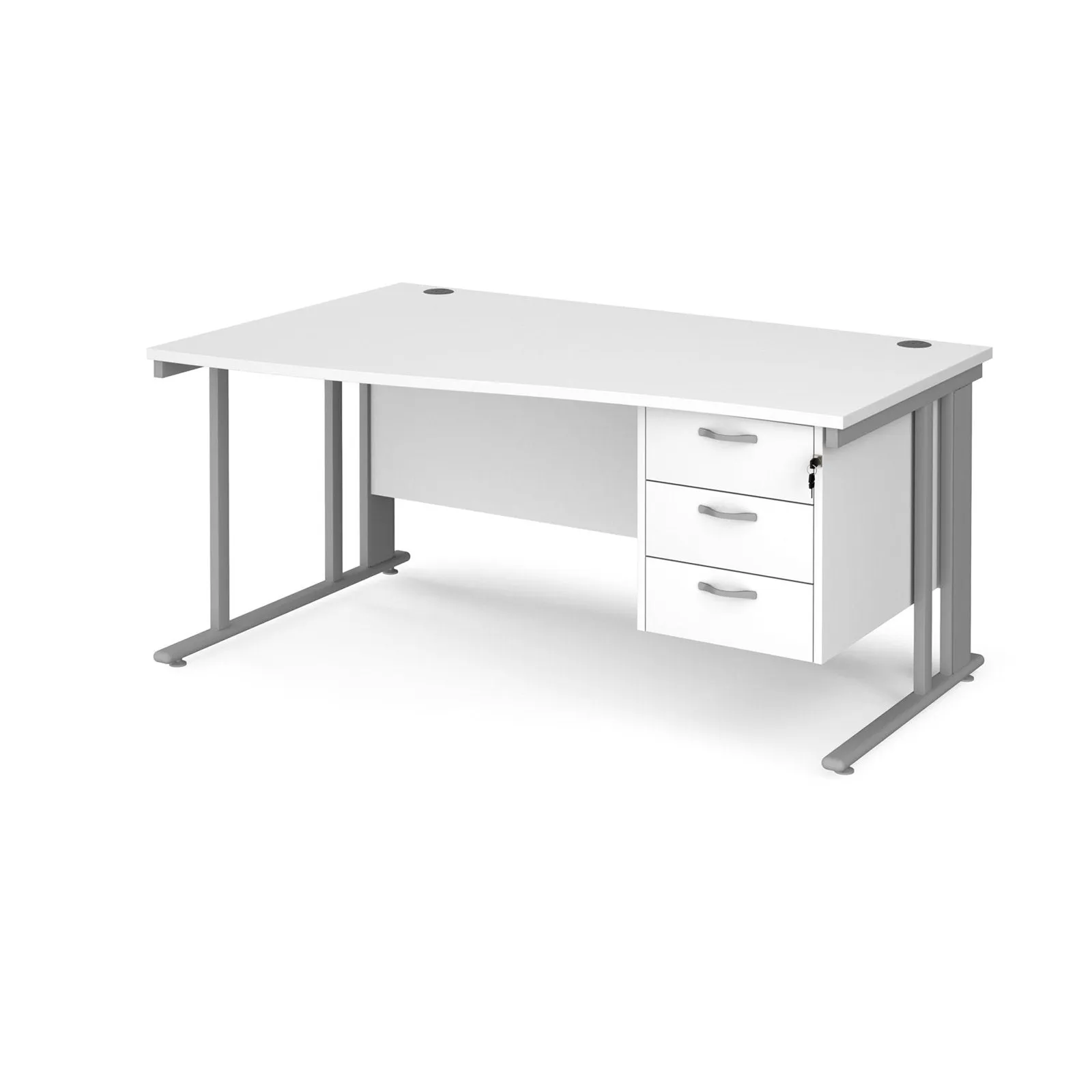 Maestro 25 cable managed left hand wave desk with 3 drawer pedestal