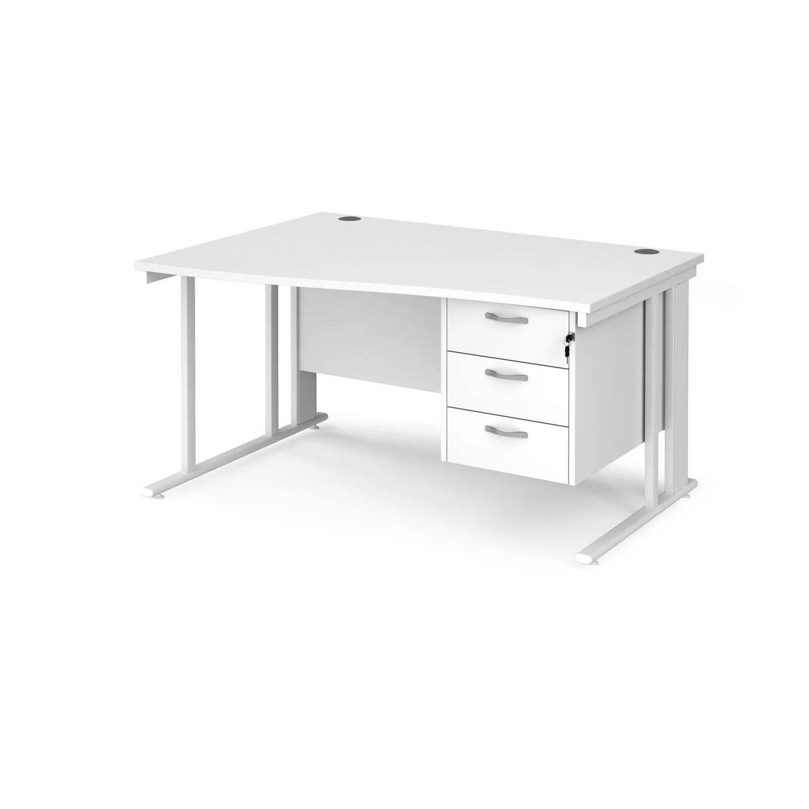 Maestro 25 cable managed left hand wave desk with 3 drawer pedestal