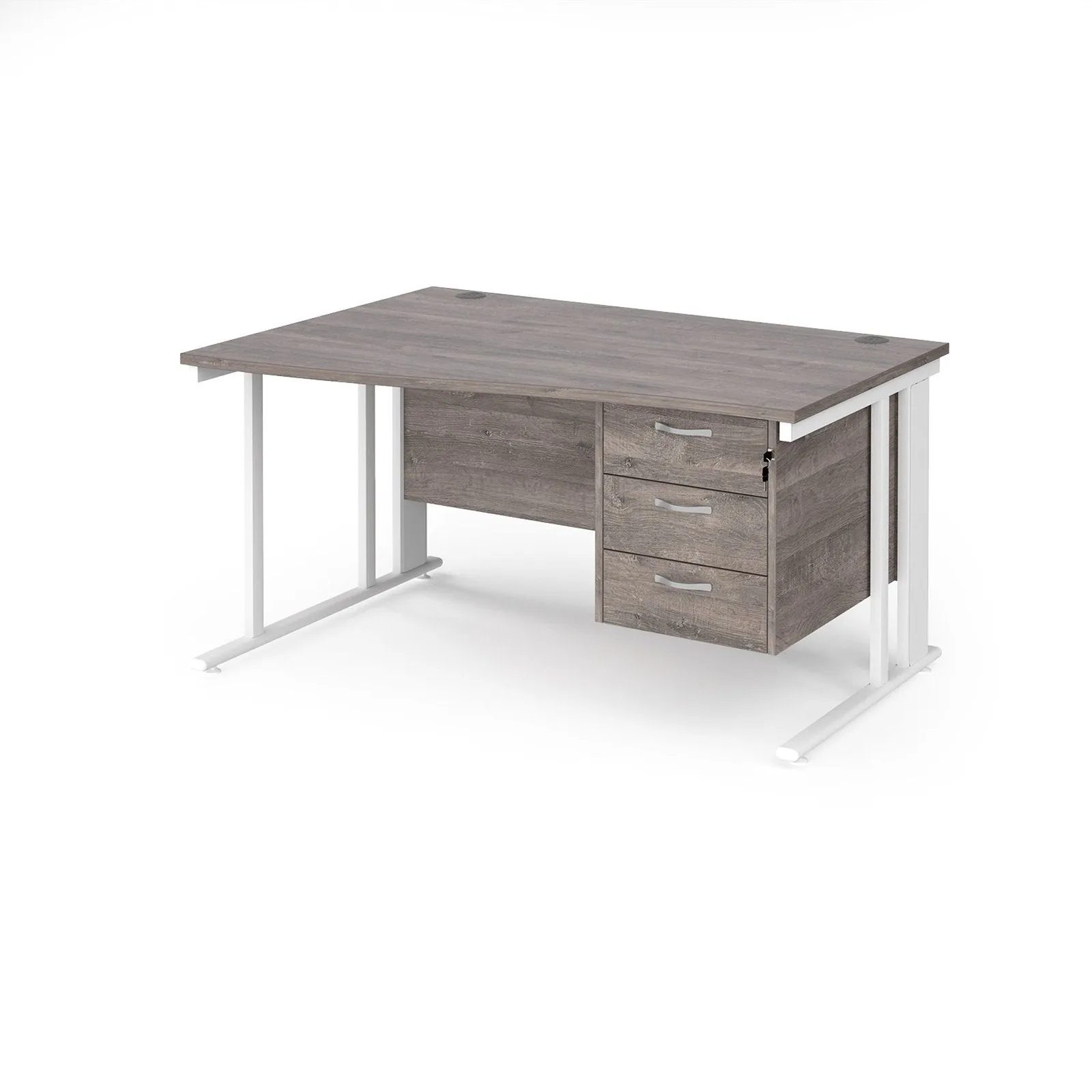 Maestro 25 cable managed left hand wave desk with 3 drawer pedestal